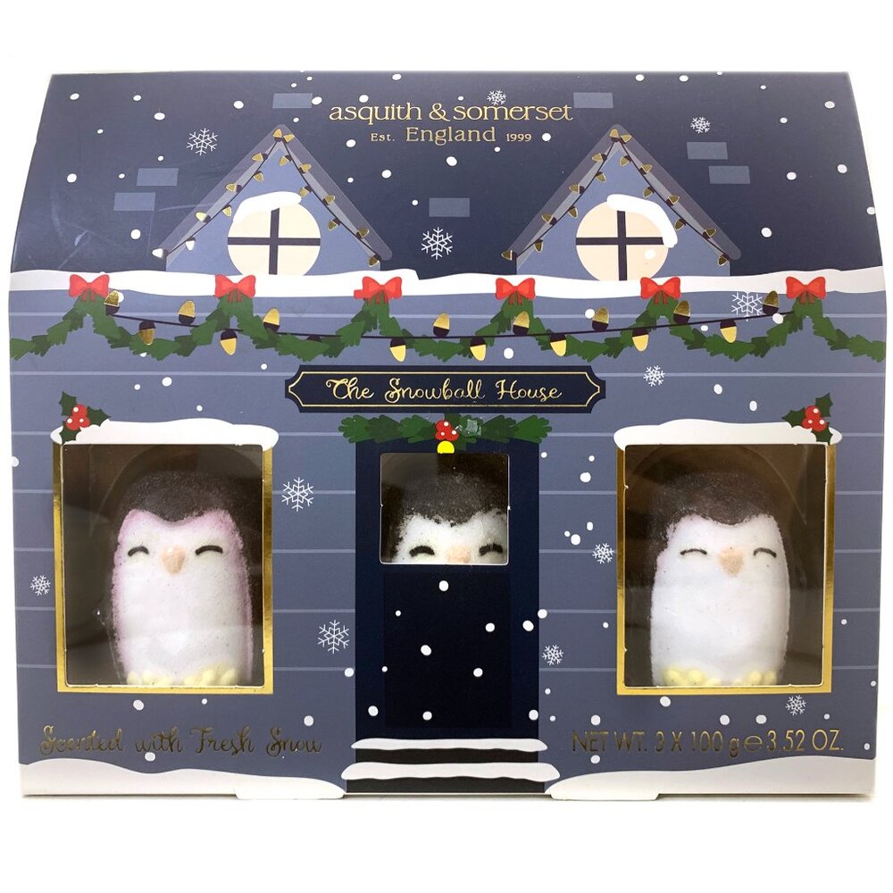 Asquith & Somerset "Snowball House" 3 Penguin-Shaped Bath Fizzer Gift Set - NEW